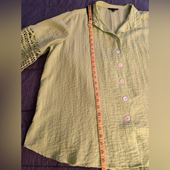 John Mark Boho Button Up Tunic Crochet Sleeve in Lime Green Wire Collar Sz 1X - Picture 9 of 10